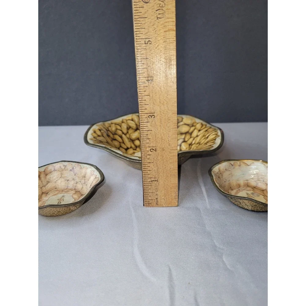 Vintage Planters Nuts Mr. Peanut Gold Tone Peanut Design 3-Piece Dish Set